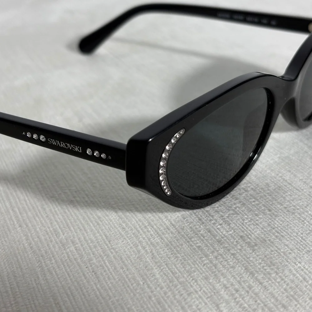 Swarovski Y2K Black Cat-Eye Sunglasses w/ Crystal Accents | Early 2000s